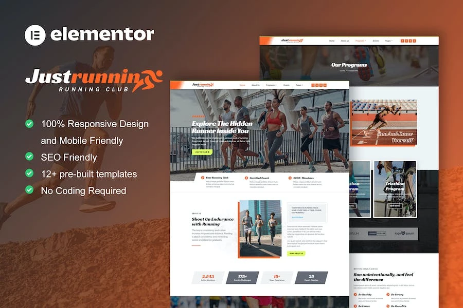 JustRunnin – Template Kit Elementor para clubes de corredores, maratones y eventos deportivos