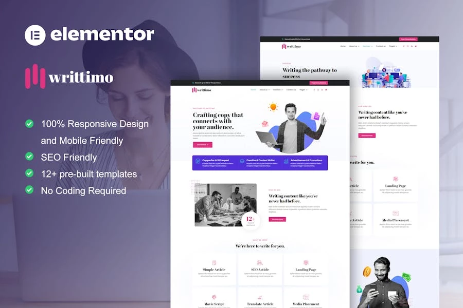 Writtimo – Kit Elementor para agencias de servicios de redacción de contenido