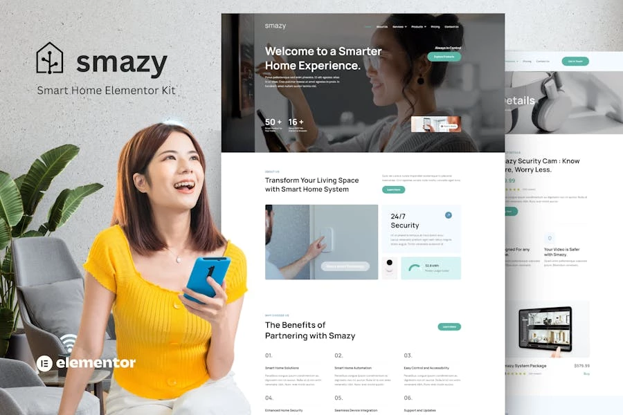 Smazy – Template Kits Elementor para sistemas domésticos inteligentes