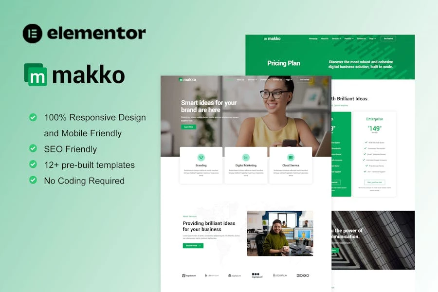 Makko – Kit completo de plantillas para sitios de Digital Agencia Elementor Pro