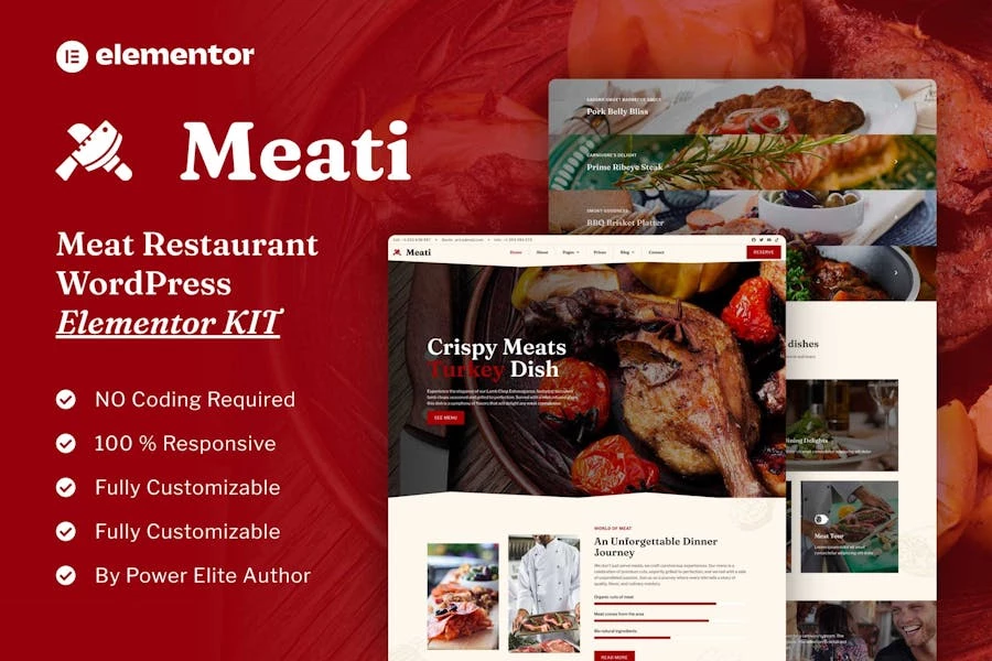 Meati – Kit de plantillas Elementor para restaurantes de carne