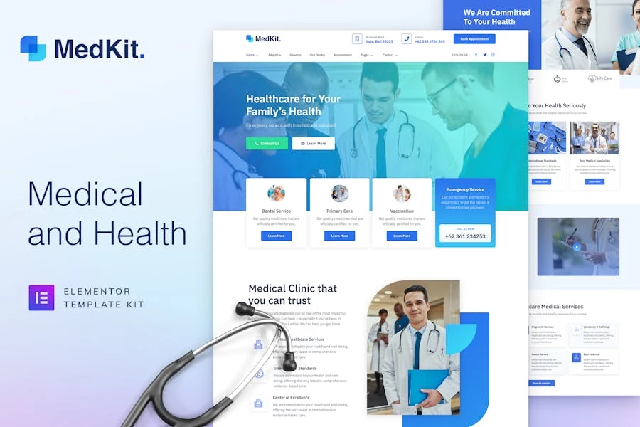 MedKit – Template Kit Elementor de salud y medicina
