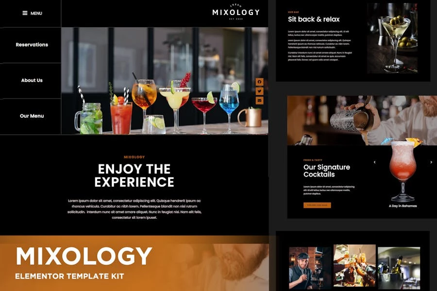 Mixology – Template Kit Elementor para bar y cócteles