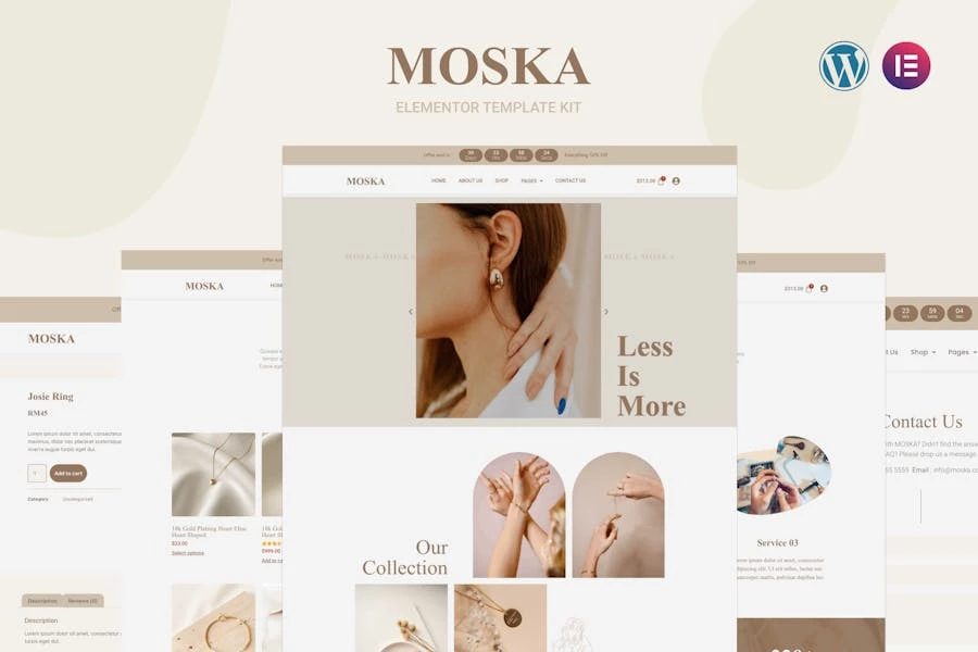Moska – Template Kit WooCommerce Elementor Pro para tienda de joyería de moda