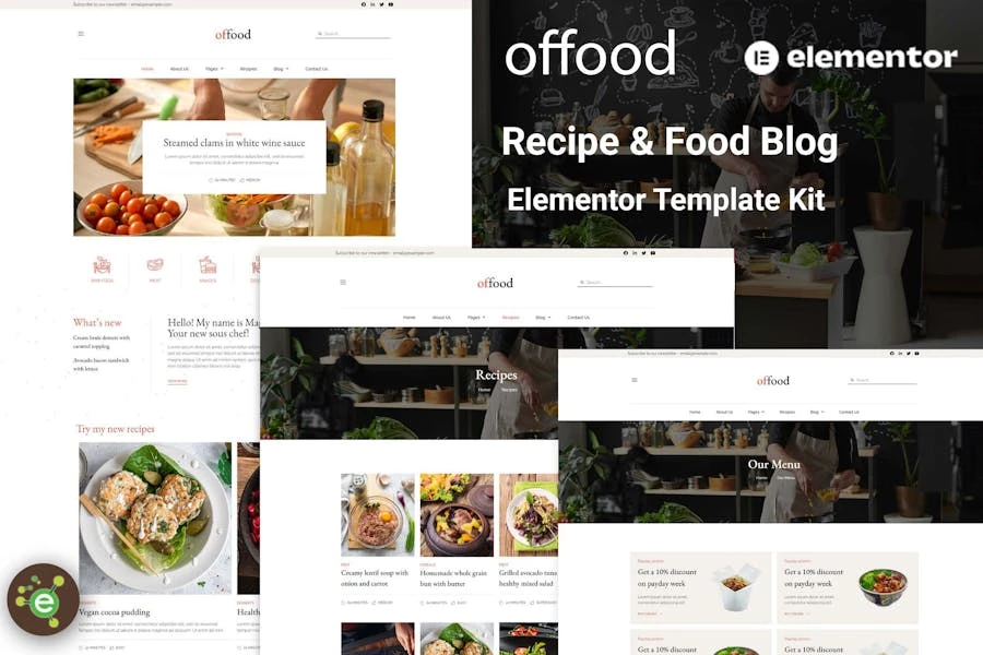 Offood – Template Kit Elementor de blog de recetas y alimentos