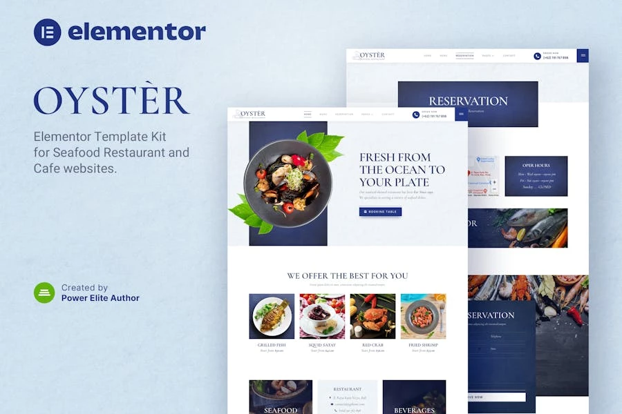 Oyster — Template Kit Elementor para restaurantes y cafeterías de mariscos