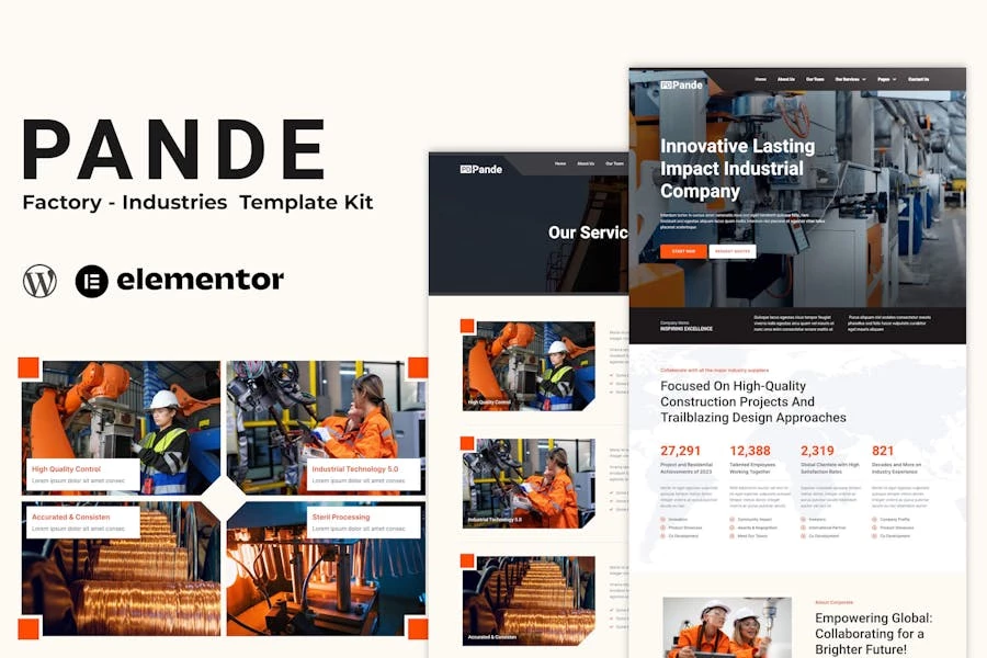 Pande – Kit de plantillas Elementor para fábricas e industrias