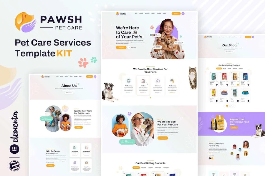 Pawsh – Template Kit Elementor para tiendas y cuidado de mascotas