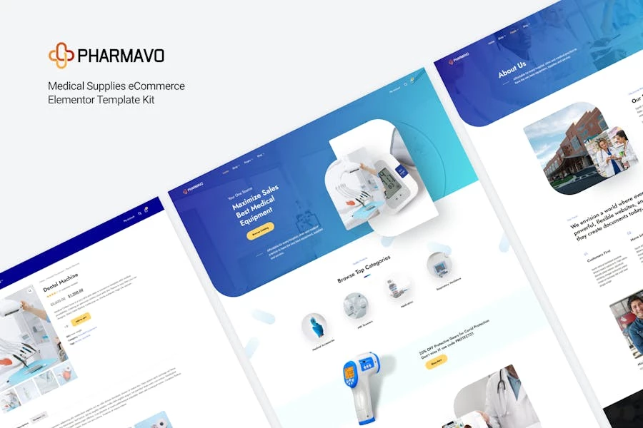 Pharmavo | Template Kit de Elementor de comercio electrónico de suministros médicos