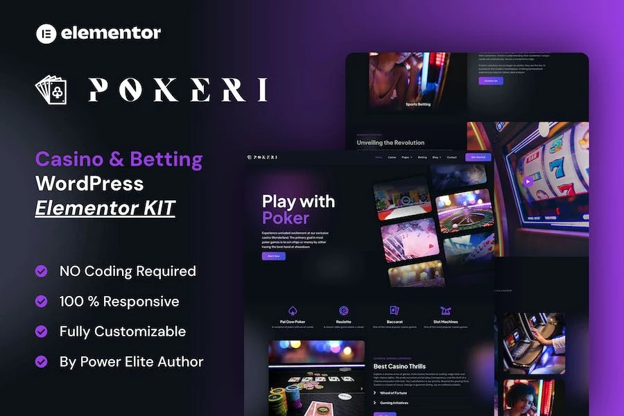 Pokeri – Kit de plantillas Elementor Pro para casinos y apuestas
