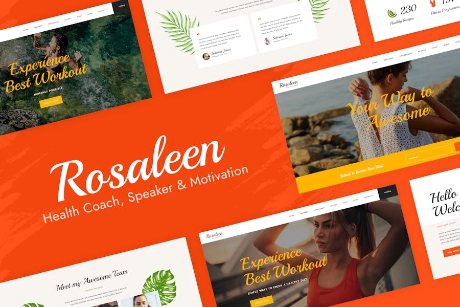 Rosaleen – Kit de plantillas Elementor para asesora de salud y oradora motivacional