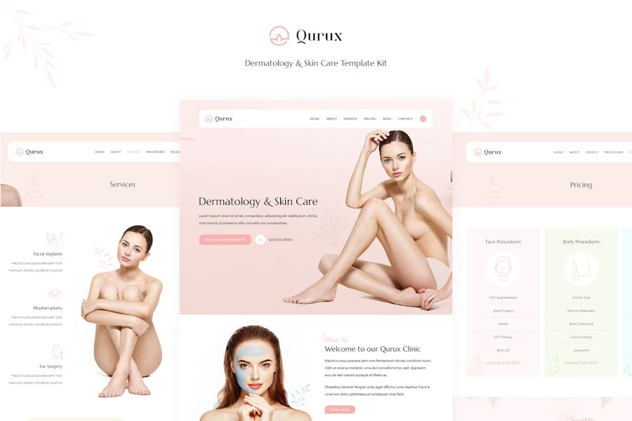 Qurux – Template Kit Elementor para dermatología y cuidado de la piel