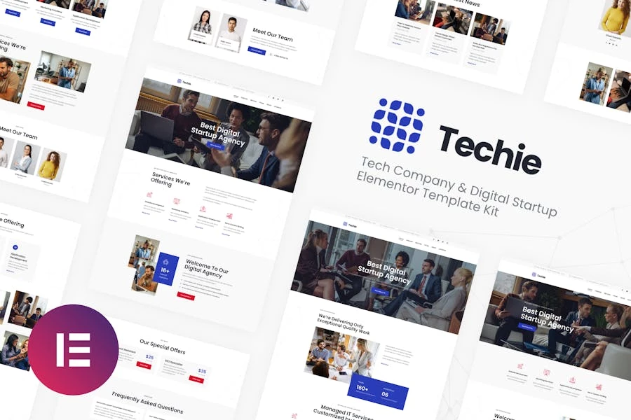 Techie | Kit de plantillas Elementor para empresas tecnológicas y empresas emergentes digitales