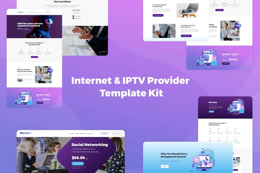 MaxiNet – Kit de plantillas Elementor para proveedores de Internet e IPTV