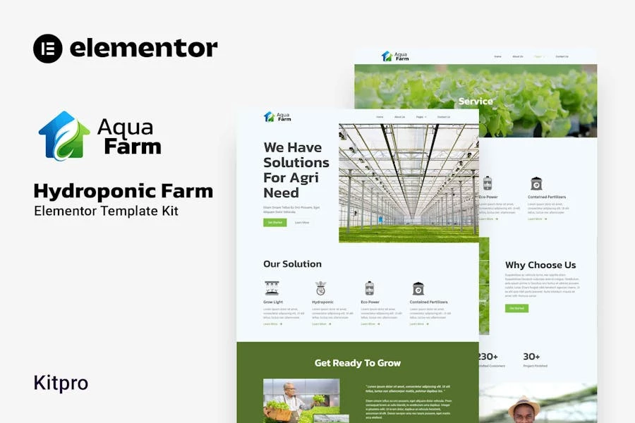 Aquafarm – Template Kit Elementor para granjas hidropónicas