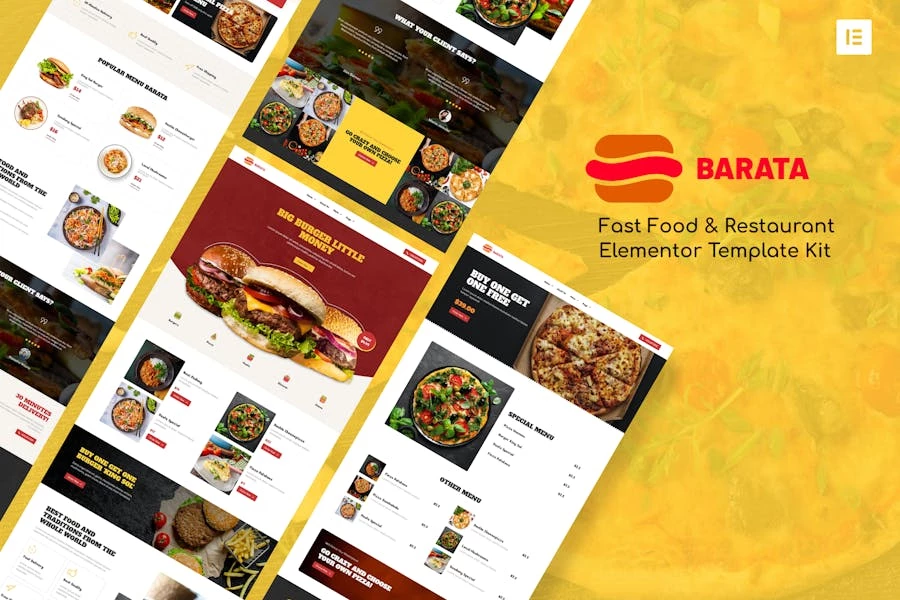 Barata – Kit de plantillas Elementor para comida rápida y hamburguesas