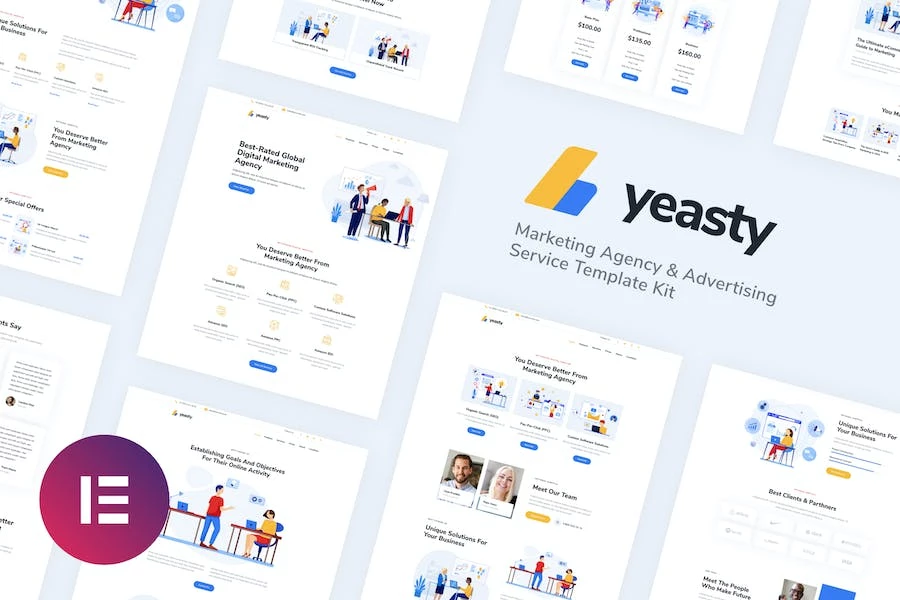 Yeasty | Kit de plantillas Elementor para agencias de marketing y servicios de publicidad