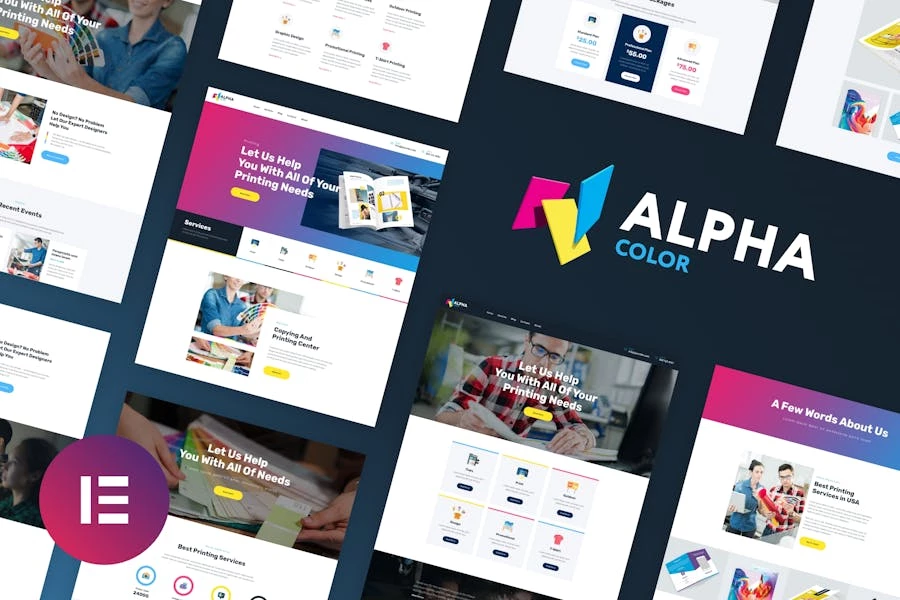 AlphaColor – Kit de plantillas Elementor para diseño e impresión