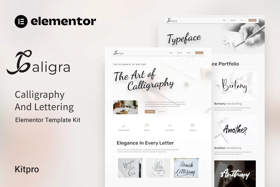 Caligra – Kit de plantillas Elementor de caligrafía y letras