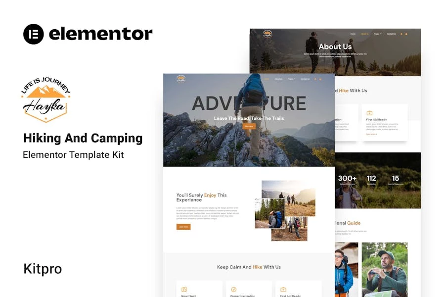 Hayka – Template Kit Elementor para senderismo y acampada