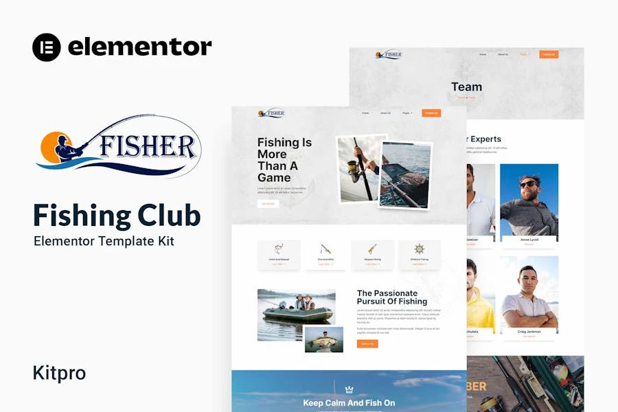 Fisher – Template Kit Elementor para clubes de pesca