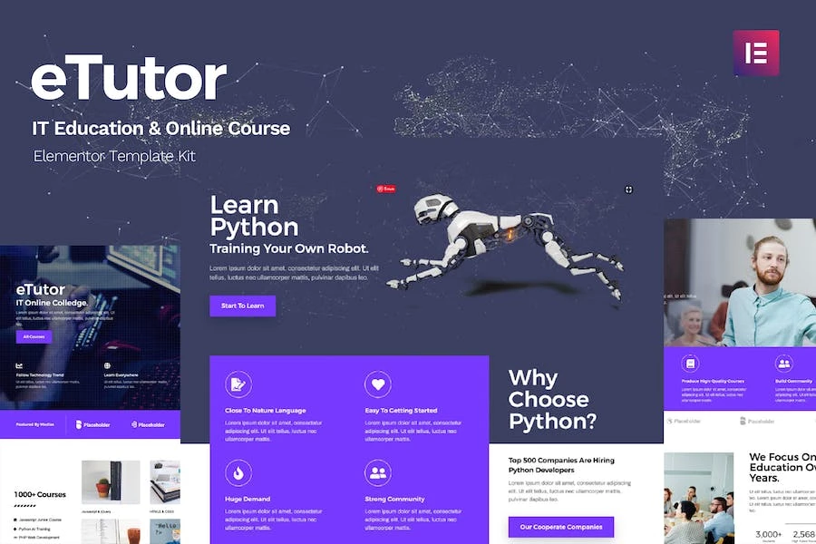 eTutor – Template Kit Elementor Pro para cursos educativos y en línea