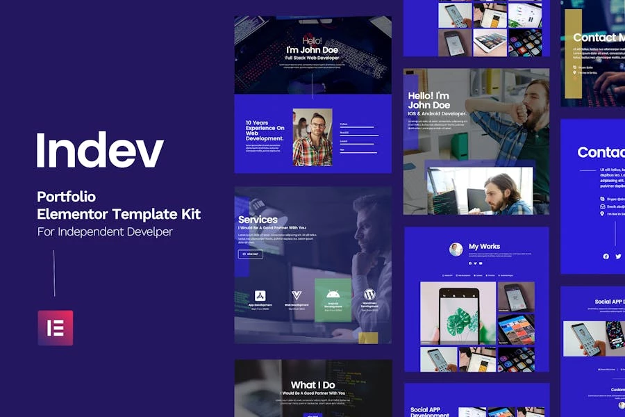 Indev – Kit de plantillas de Porfolio Elementor para desarrolladores