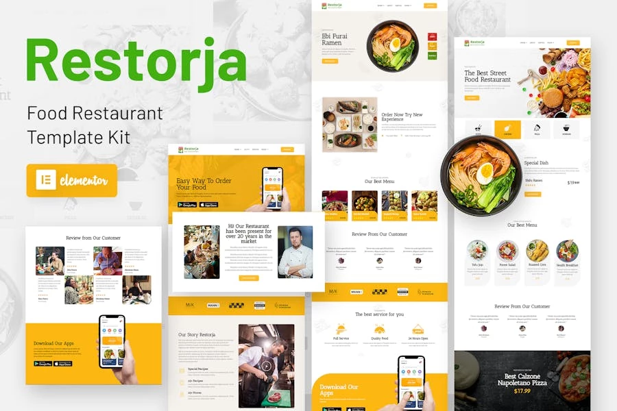 Restorja – Template Kit Elementor para restaurante y comida