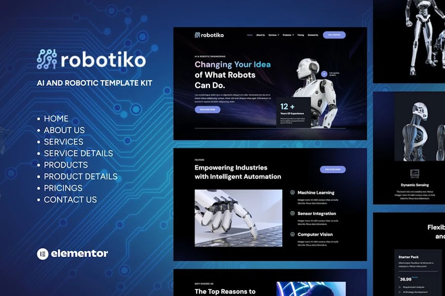 Robotiko – Kit de plantillas Elementor para robótica e IA