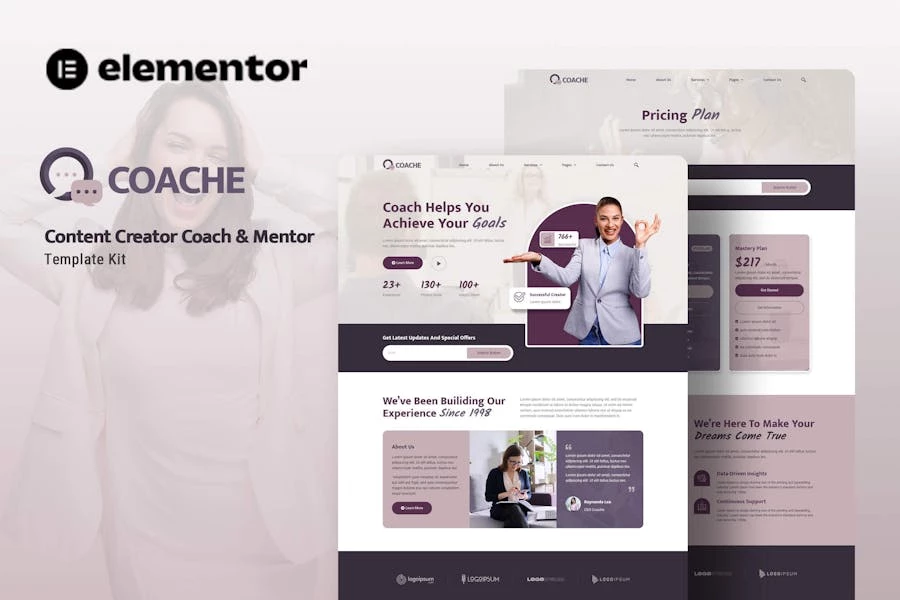 Coache – Kit de plantillas Mentor Elementor para creadores de contenido