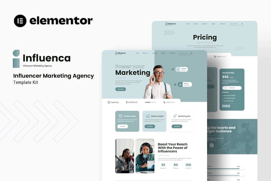 Influenca – Kit de plantillas Elementor para agencias de marketing de influencers
