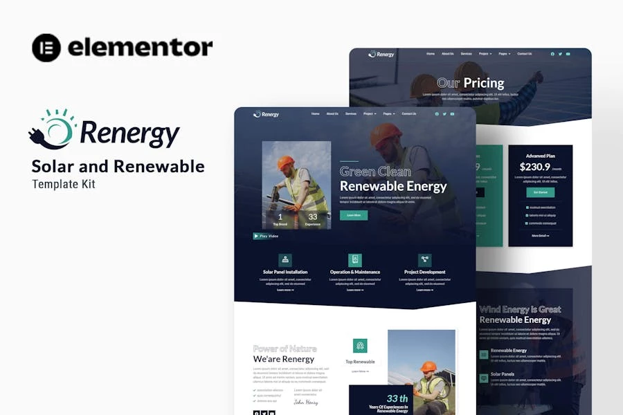 Renergy – Template Kit Elementor para energía solar y renovable