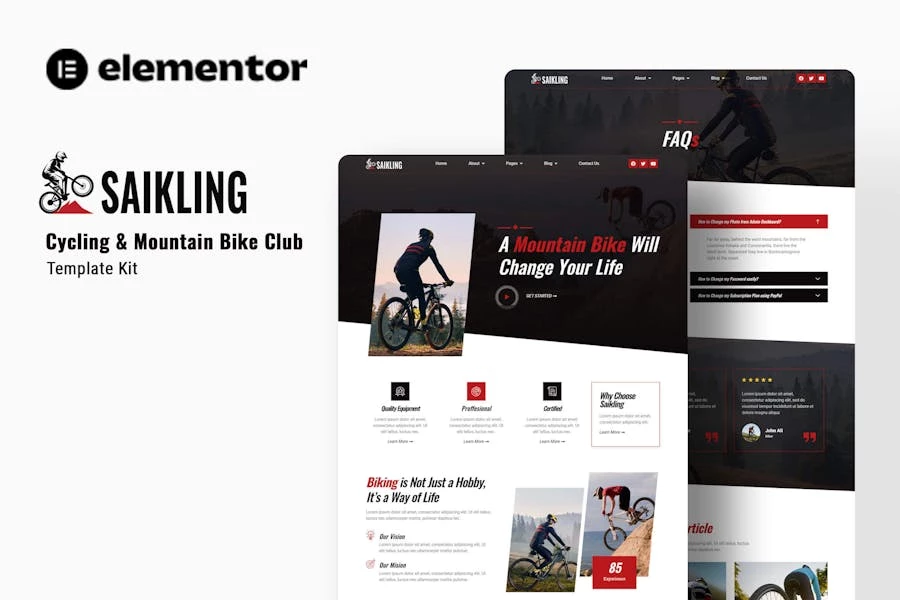 Saikling – Template Kit Elementor para clubes de ciclismo de montaña