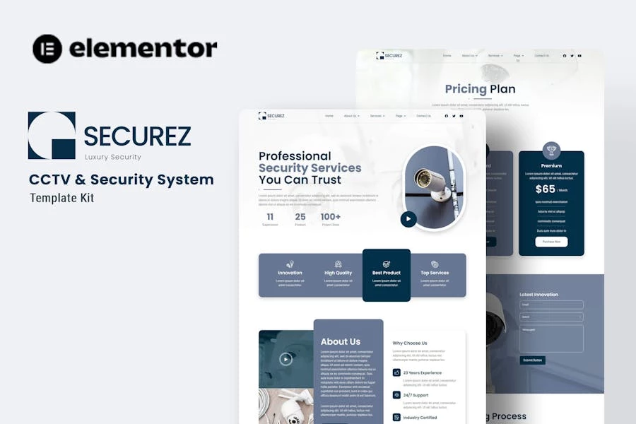 Securez – Template Kit Elementor para sistemas de CCTV y seguridad