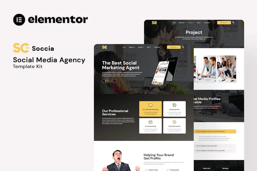 Soccia – Template Kit Elementor de la agencia de redes sociales