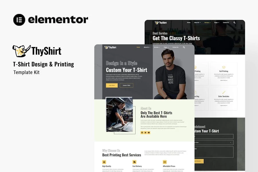 Thyshirt – Template Kit Elementor para diseño e impresión de camisetas