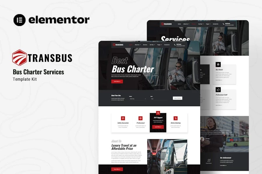 Transbus – Kit de plantillas Elementor para servicios de alquiler de autobuses