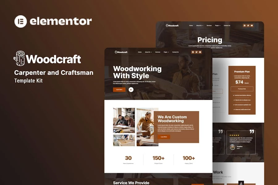 Woodcraft – Template Kit Elementor para carpinteros y artesanos