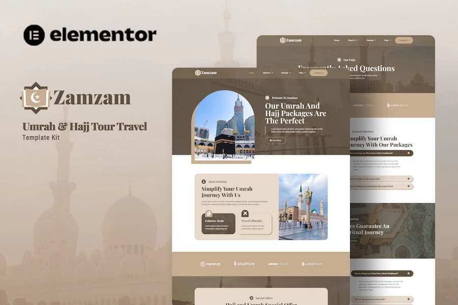 Zamzam – Kit de plantillas Elementor para viajes a la Umrah y el Hajj