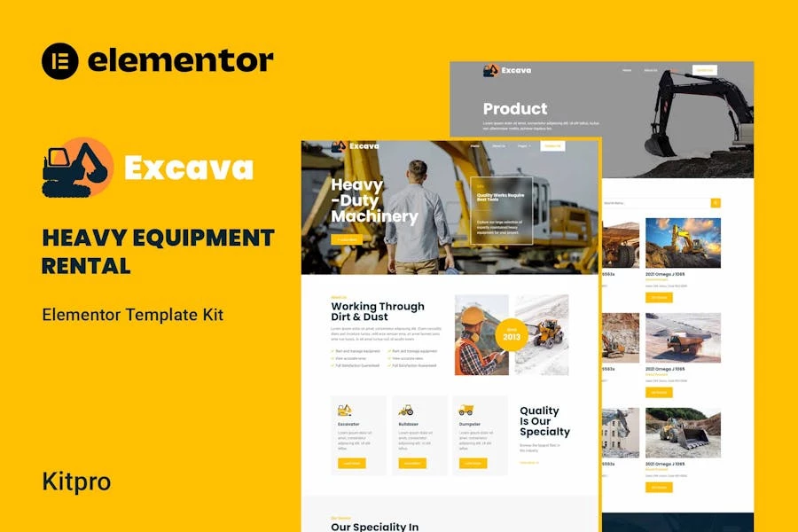 Excava – Template Kit Elementor para alquiler de equipo pesado