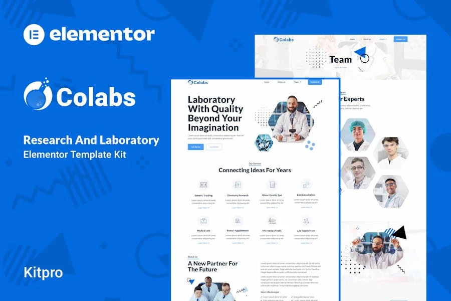 Colabs – Template Kit Elementor para investigación y laboratorio