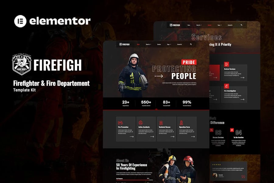 Firefigh – Kit de plantillas Elementor para bomberos y departamentos de bomberos