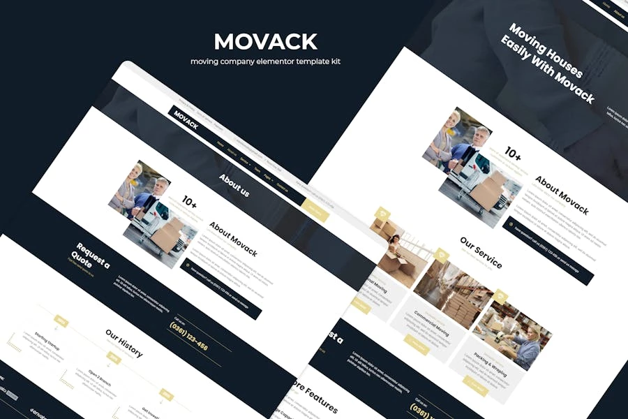 Movack – Kit de plantillas Elementor para empresas de mudanzas
