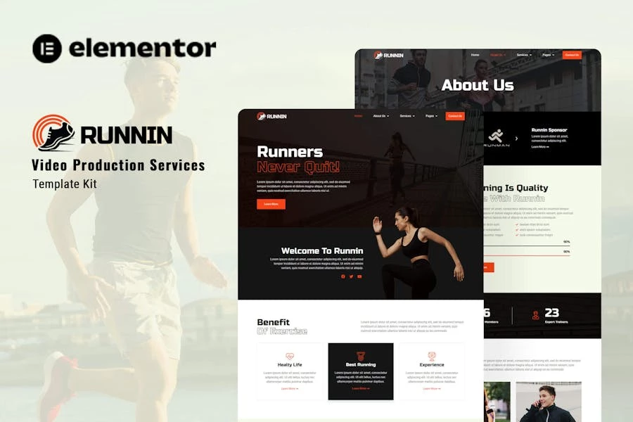 Runnin – Template Kit Elementor para servicio de producción de vídeo