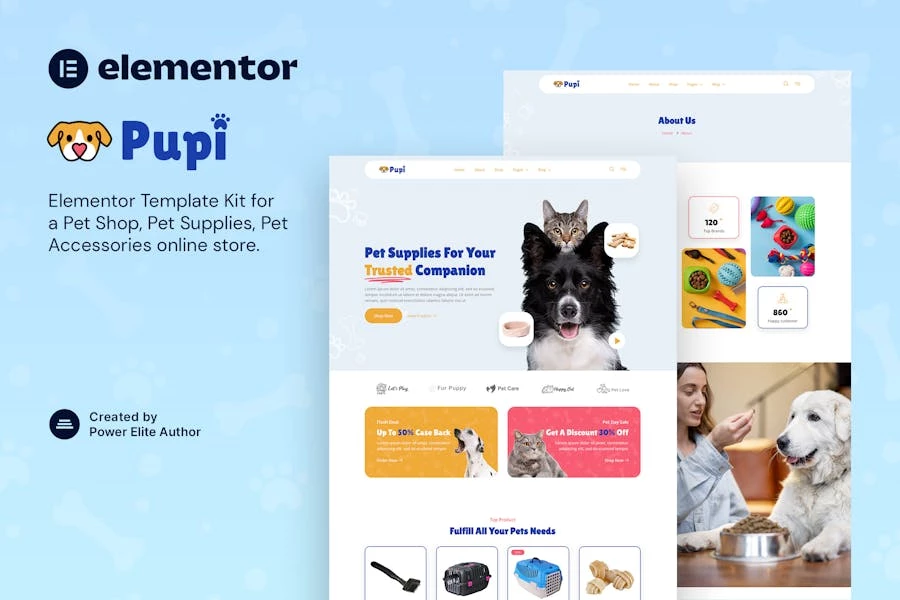 Pupi – Template Kit Elementor para tienda de mascotas y suministros para mascotas