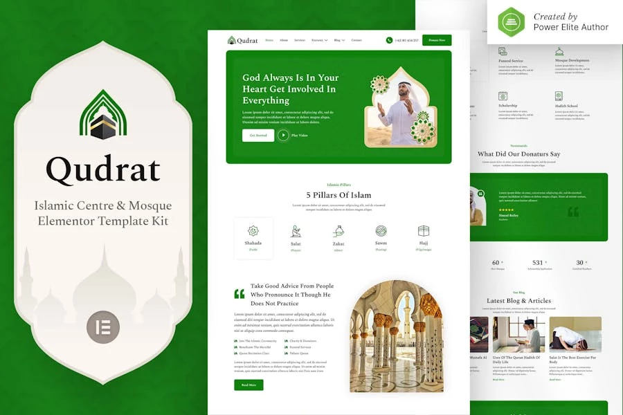 Qudrat — Kit de plantillas Elementor para centros islámicos y mezquitas