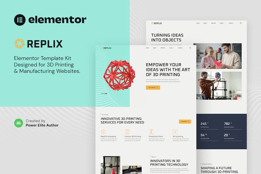 Replix — Kit de plantillas Elementor para servicios de impresión 3D y fabricación