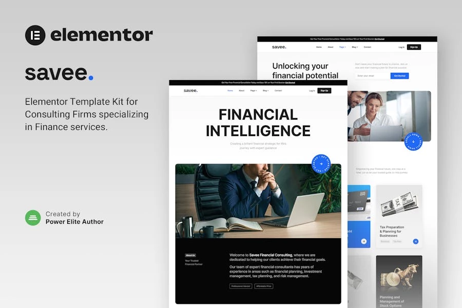 Savee — Template Kit Elementor para consultoría financiera