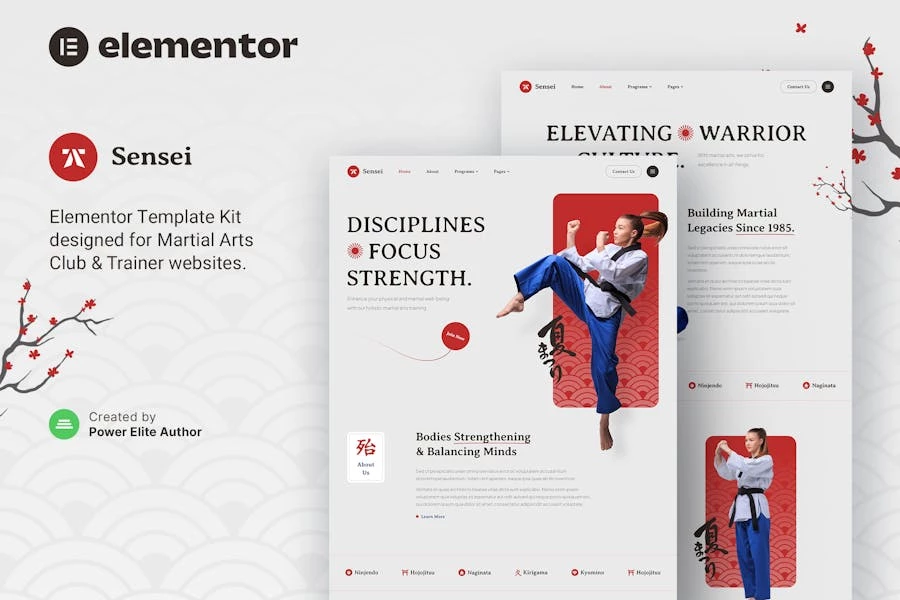 Sensei — Template Kit Elementor para clubes de artes marciales y entrenadores
