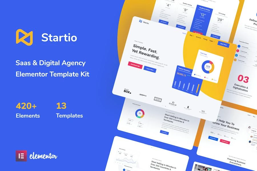 Startio – Template Kit de Elementor para Saas y Agencia Digital